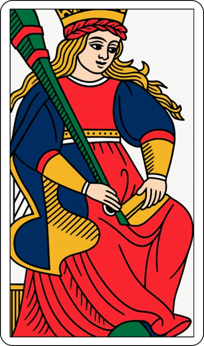 A Dama de Paus (La Reine de Bâton), lâmina menor do naipe de Paus no Tarô de Marselha