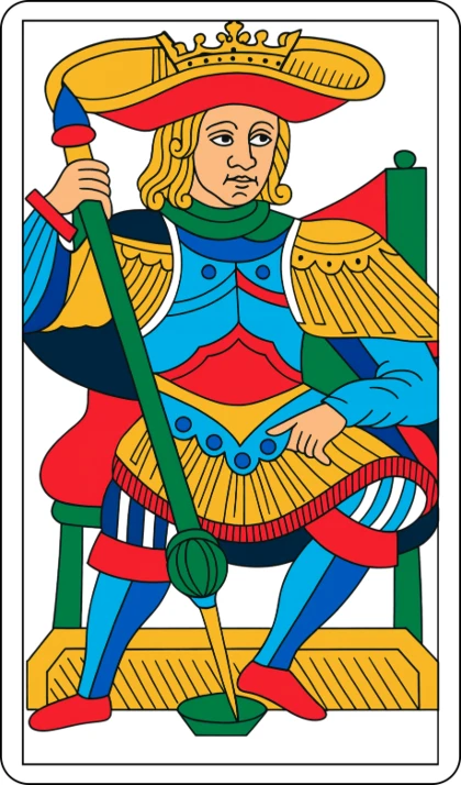 Le Roi de Bâton, lame mineure de l’enseigne des Bâtons au Tarot de Marseille