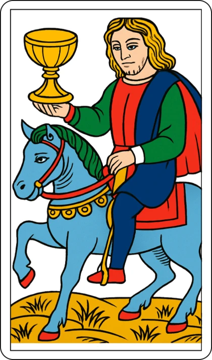 Le Cavalier de Coupe, lame mineure de l’enseigne des Coupes au Tarot de Marseille
