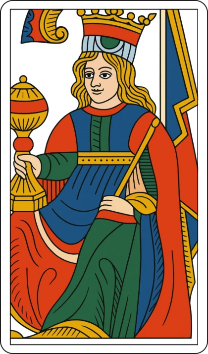 La Regina di Coppe (La Reine de Coupe), lama minore del seme di Coppe nei Tarocchi di Marsiglia