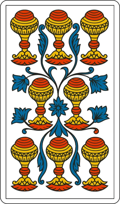 El Ocho de Copas (Le Huit de Coupe), arcano menor del palo de Copas en el Tarot de Marsella