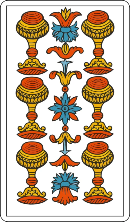 El Seis de Copas (Le Six de Coupe), arcano menor del palo de Copas en el Tarot de Marsella