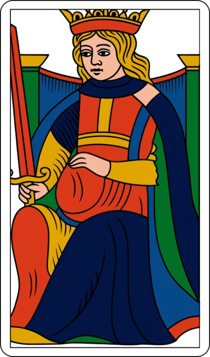 A Dama de Espadas (La Reine d'Épée), lâmina menor do naipe de Espadas no Tarô de Marselha