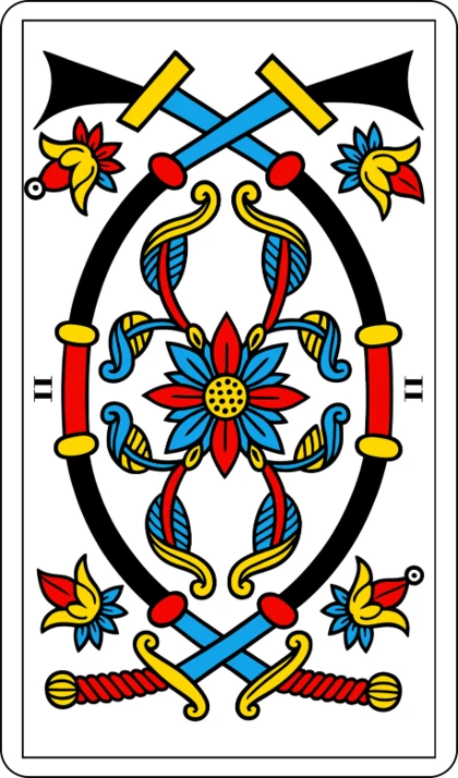 El Dos de Espadas (Le Deux d'Épée), arcano menor del palo de Espadas en el Tarot de Marsella